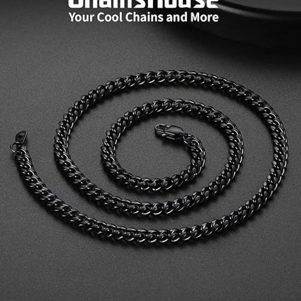 Miami Cuban Link Chain Necklace for Men Stainless Black-6mm Plated Hip Hop